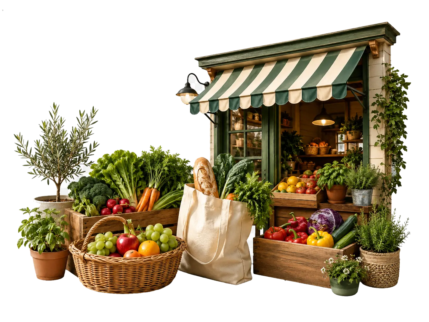 Productos frescos seleccionados en Mercado Local